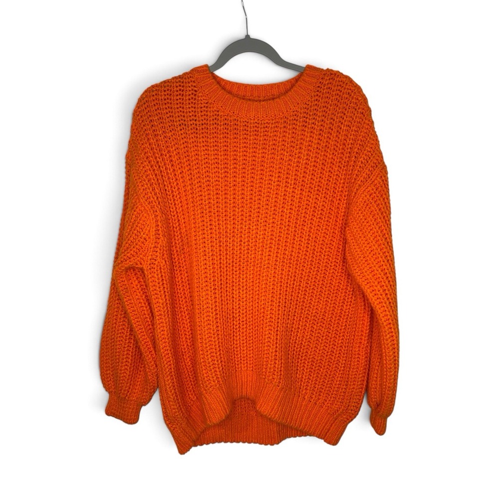 H&M Divided Women's Orange Chunky Knit Crew Neck Sweater Size M